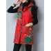 Folk Style Printed Sleeveless Pocket Hooded Cotton Coats