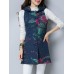 Folk Style Printed Sleeveless Pocket Hooded Cotton Coats