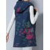 Folk Style Printed Sleeveless Pocket Hooded Cotton Coats