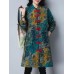 Vintage Women Printed Long Sleeve Stand Collar Winter Coat