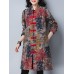 Vintage Women Printed Long Sleeve Stand Collar Winter Coat