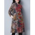 Vintage Women Printed Long Sleeve Stand Collar Winter Coat