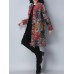 Vintage Women Printed Long Sleeve Stand Collar Winter Coat