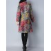 Vintage Women Printed Long Sleeve Stand Collar Winter Coat