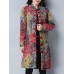 Vintage Women Printed Long Sleeve Stand Collar Winter Coat