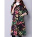 Folk Style Women Hooded Floral Printed Cotton-Padded Long Winter Coat