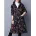 Folk Style Women Hooded Floral Printed Cotton-Padded Long Winter Coat