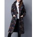 Folk Style Women Hooded Floral Printed Cotton-Padded Long Winter Coat