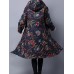 Folk Style Women Hooded Floral Printed Cotton-Padded Long Winter Coat