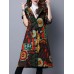 Folk Style Women Hooded Floral Printed Cotton-Padded Long Winter Coat