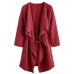 Casual Women Waterfall Collar Pocket Front Wrap 3/4 Sleeve Trench Coats with Belt