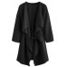 Casual Women Waterfall Collar Pocket Front Wrap 3/4 Sleeve Trench Coats with Belt