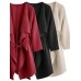 Casual Women Waterfall Collar Pocket Front Wrap 3/4 Sleeve Trench Coats with Belt