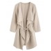 Casual Women Waterfall Collar Pocket Front Wrap 3/4 Sleeve Trench Coats with Belt