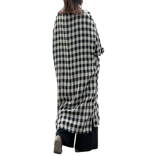 Women Plaid Lapel Button Down Shirt Dress Long Maxi Coats Outwear