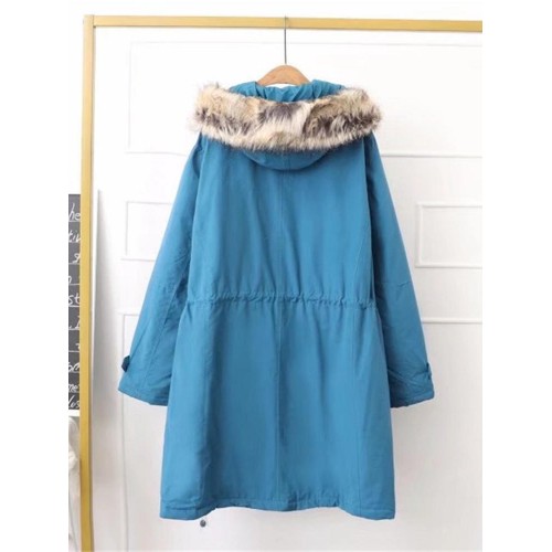 M-5XL Women Loose Pure Color Fur Hooded Winter Wool Long Sleeve Coats