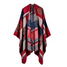 Women Sleeveless Color Block Blanket Winter Wrap