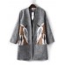 Horse Printed Long Sleeve Open Front Women Pocket Woolen Coat