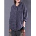 M-5XL Casual Women Back Lace-Up Loose Plaid Blouse