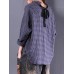 M-5XL Casual Women Back Lace-Up Loose Plaid Blouse