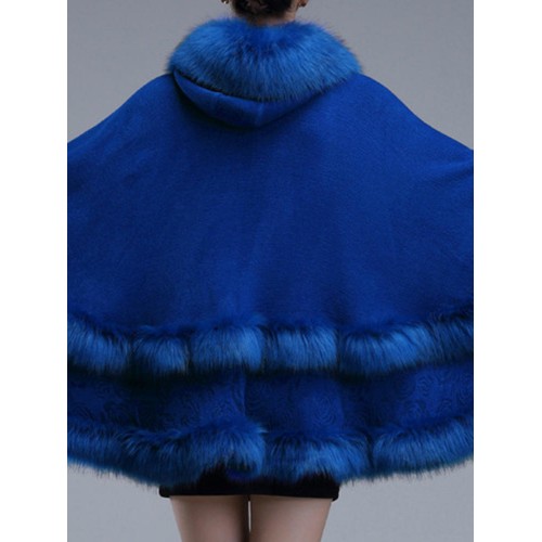 Elegant Women Faux Fur Stitching Loose Knitting Coats