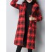 Women Plaid Pockets Button Thicken Hooded Long SleeveThicken Coats