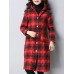 Women Plaid Pockets Button Thicken Hooded Long SleeveThicken Coats