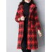 Women Plaid Pockets Button Thicken Hooded Long SleeveThicken Coats