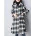 Women Plaid Pockets Button Thicken Hooded Long SleeveThicken Coats