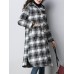 Women Plaid Pockets Button Thicken Hooded Long SleeveThicken Coats