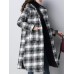 Women Plaid Pockets Button Thicken Hooded Long SleeveThicken Coats