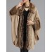 Women Faux Fur Collar Knitted Winter Shawl Cloak Coat