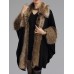 Women Faux Fur Collar Knitted Winter Shawl Cloak Coat