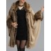 Women Faux Fur Collar Knitted Winter Shawl Cloak Coat