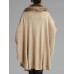 Women Faux Fur Collar Knitted Winter Shawl Cloak Coat