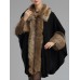 Women Faux Fur Collar Knitted Winter Shawl Cloak Coat