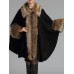 Women Faux Fur Collar Knitted Winter Shawl Cloak Coat