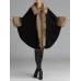 Women Faux Fur Collar Knitted Winter Shawl Cloak Coat