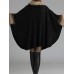 Women Faux Fur Collar Knitted Winter Shawl Cloak Coat