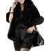 Elegant Women Solid Color Batwing Sleeve Faux Fur Shawl Cloak