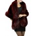 Elegant Women Solid Color Batwing Sleeve Faux Fur Shawl Cloak