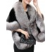 Elegant Women Solid Color Batwing Sleeve Faux Fur Shawl Cloak