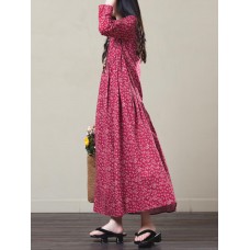 Vintage Women Full Sleeve Floral Printed Maxi Dress