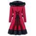 Casual Women Back Lace Up Long Sleeve Faux Fur Patchwork Hooded Coat