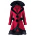 Casual Women Back Lace Up Long Sleeve Faux Fur Patchwork Hooded Coat