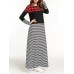 Casual Slim Women O-Neck Plaid Stripe Patchwork Maxi Dress