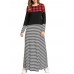 Casual Slim Women O-Neck Plaid Stripe Patchwork Maxi Dress