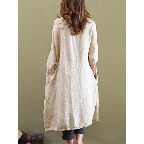 Women Vintage Buttons Solid Half Sleeve Coats Outwear