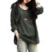 Vintage Women Pockets Pure Color Loose Long Sleeve Cotton Blouse