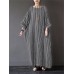 S-5XL Vintage Women Cotton Loose Striped Long Sleeve Dress